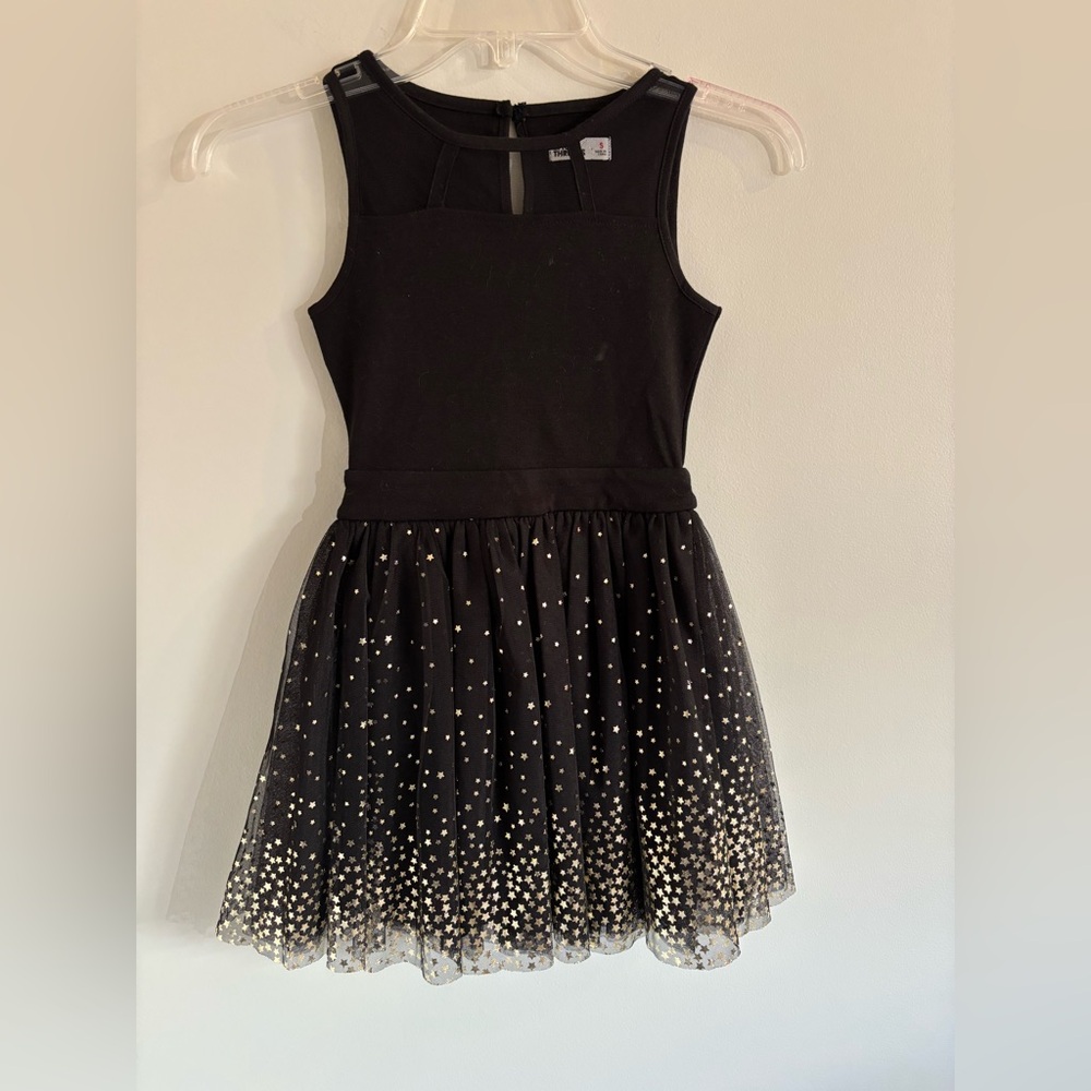 Epic Threads Girls Black Sleeveless Holiday Gold Stars Dress Size Small